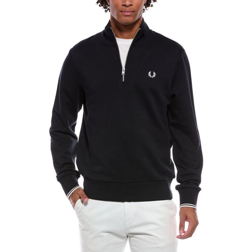 Fred Perry Mens 1/4-Zip Mock Sweatshirt, Blue